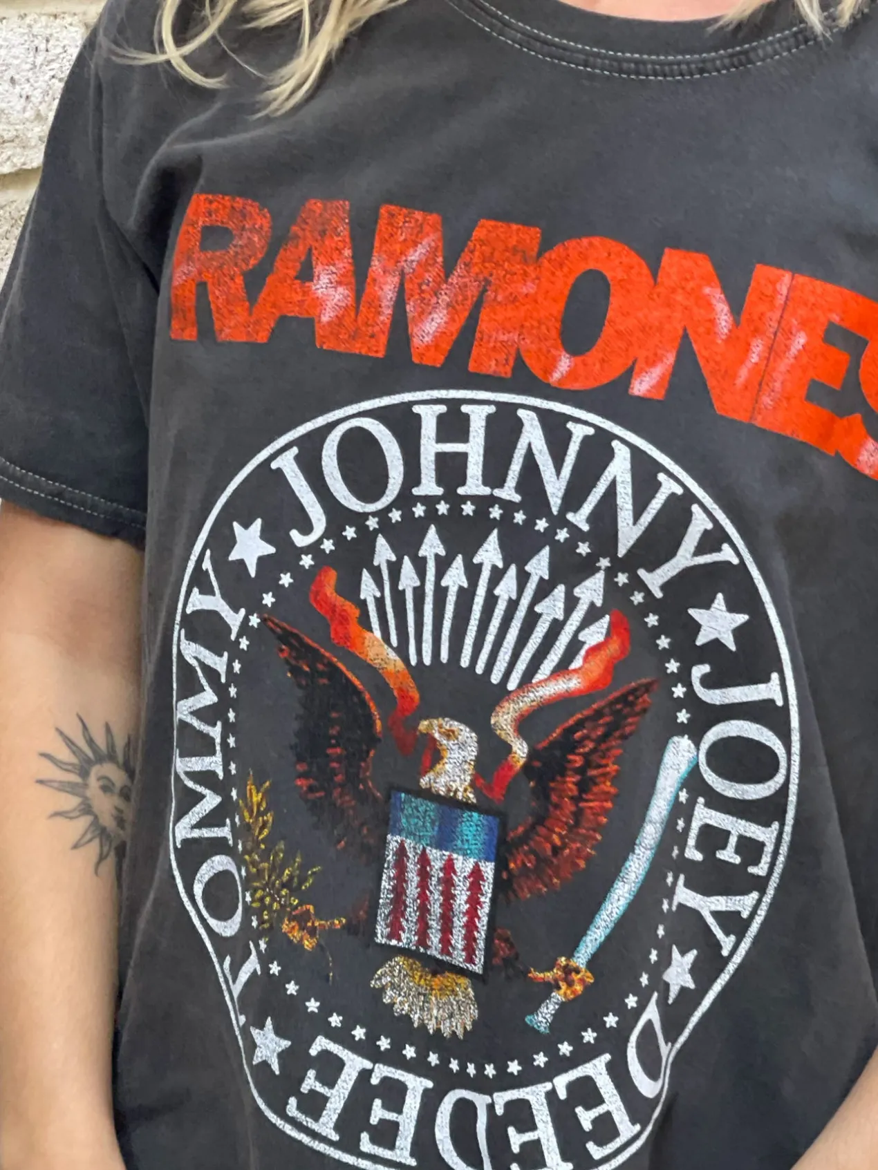 Women Daisy Street Band Tees | Tops-Relaxed T-shirt with Ramones Band Logo Print