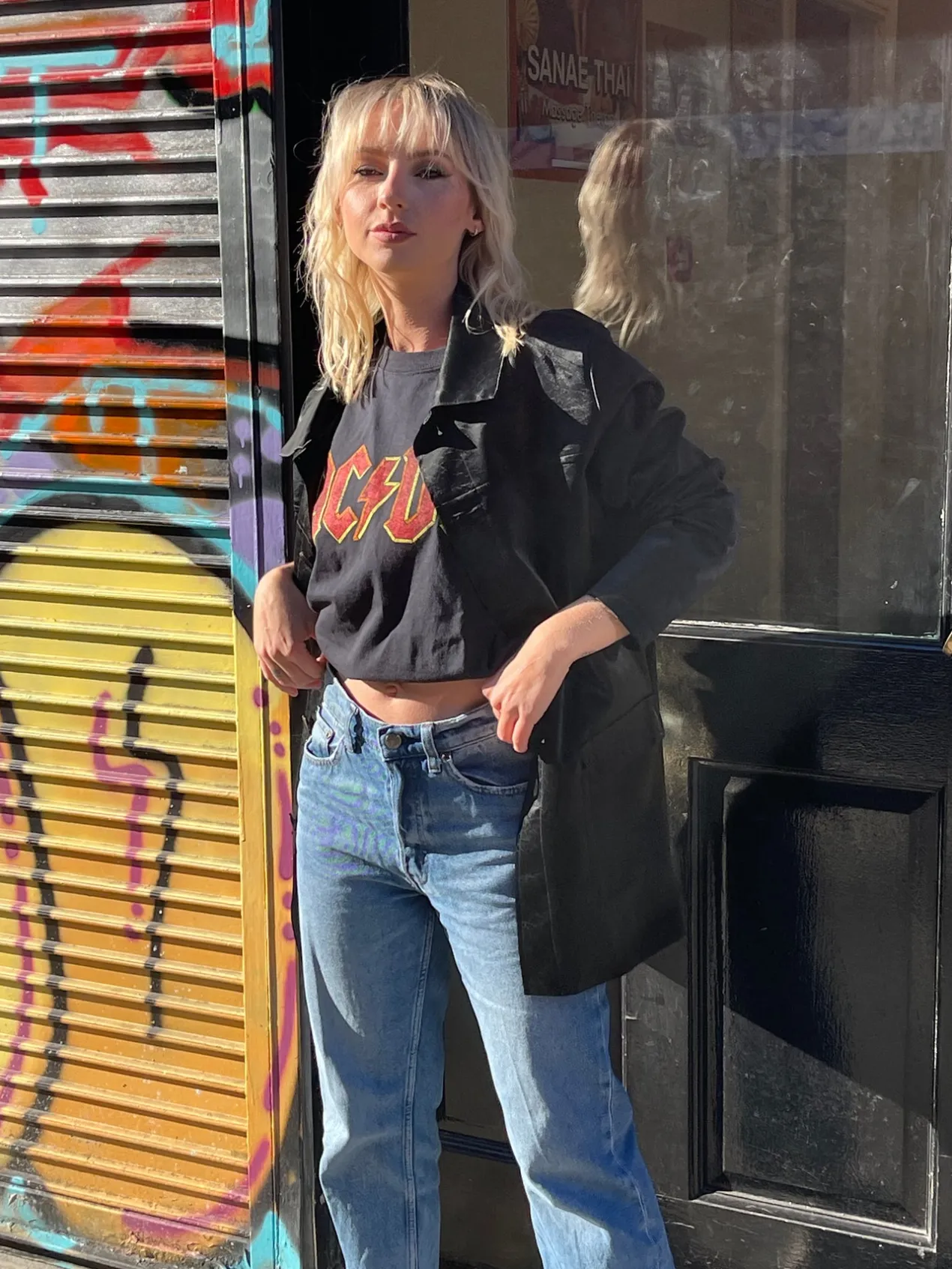 Women Daisy Street Band Tees | T-Shirts-Relaxed T-Shirt with AC/DC Logo Print