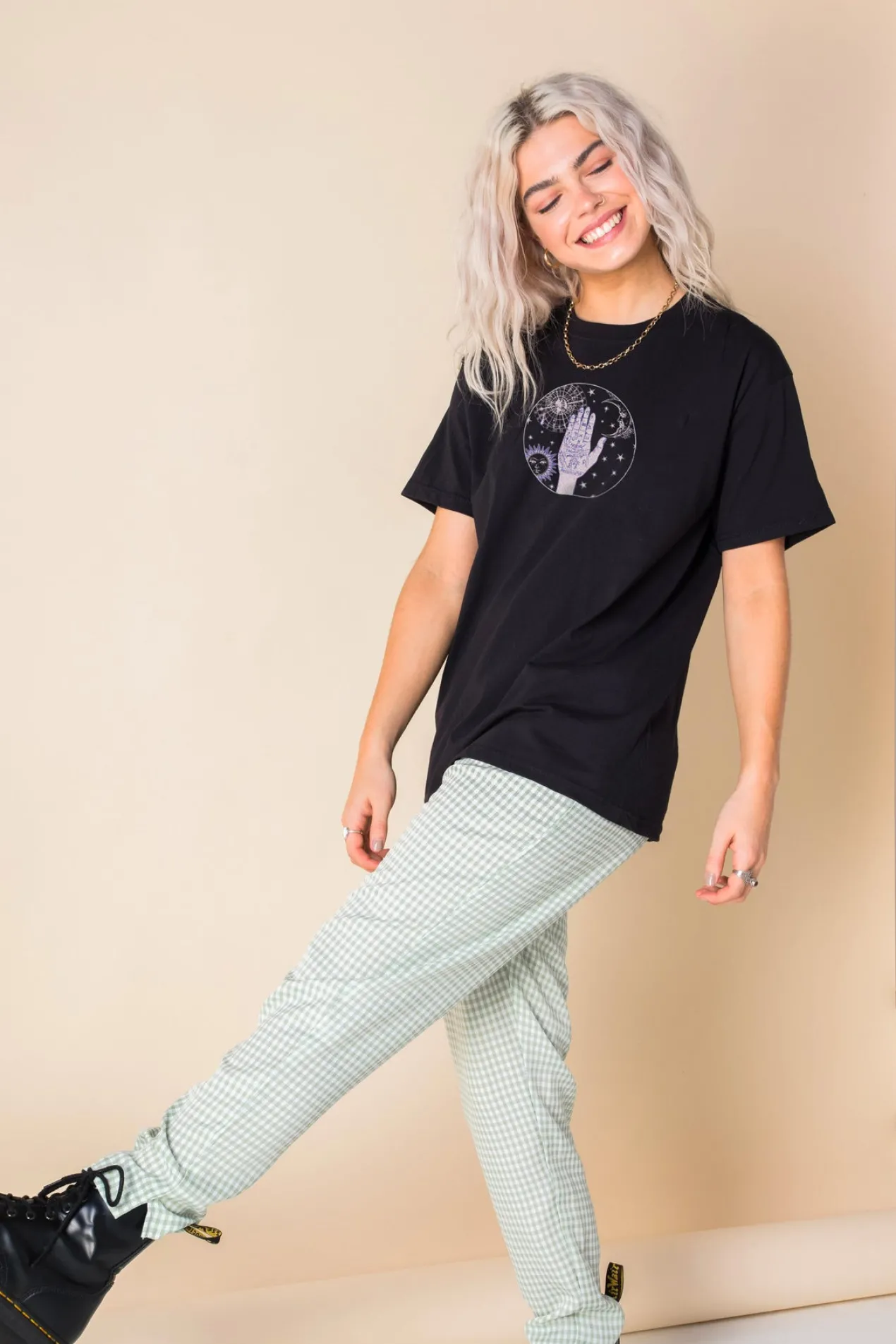 Women Daisy Street T-Shirts-Relaxed T-Shirt with Palmistry Print