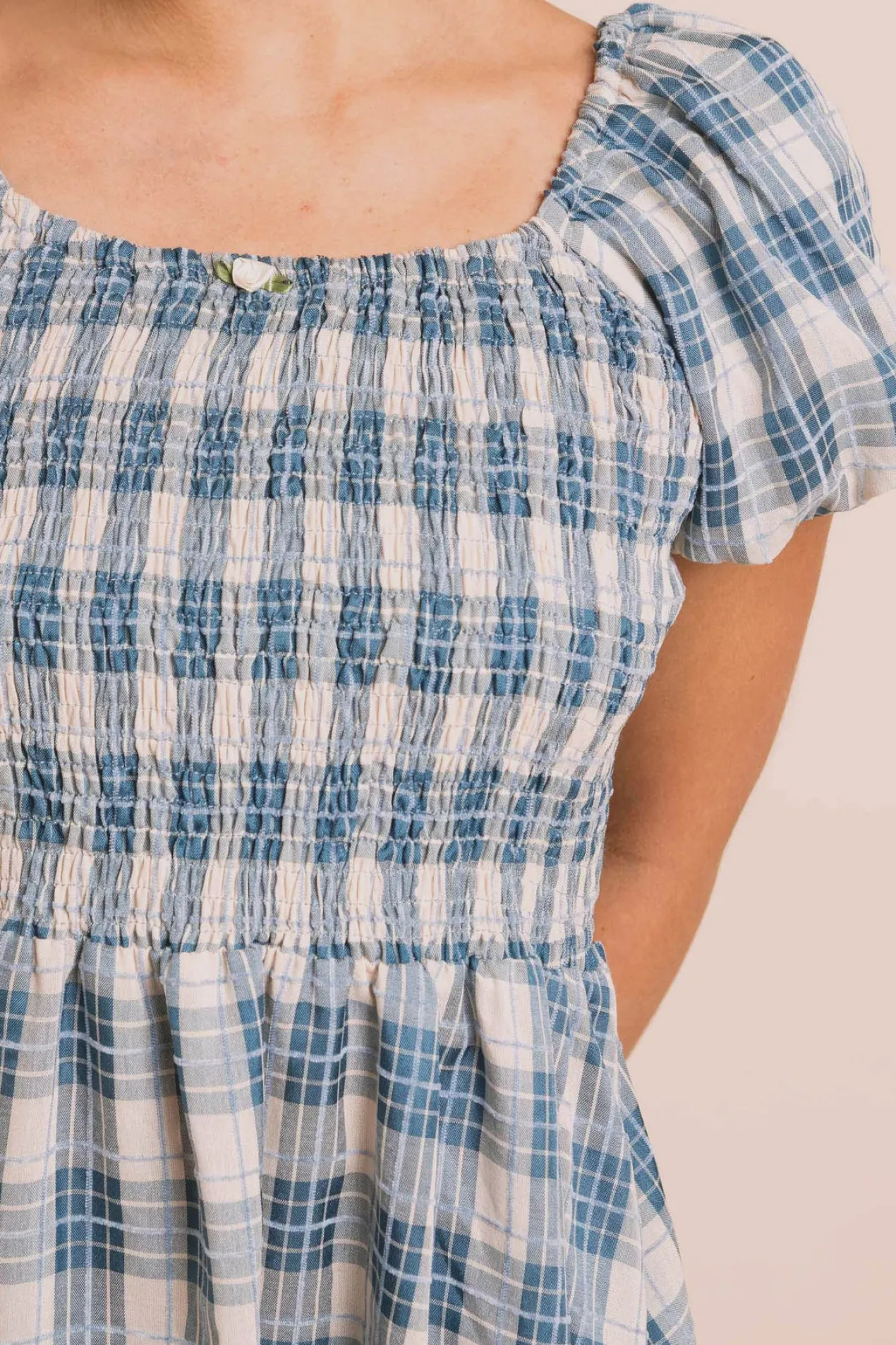 Women Daisy Street Dresses-Shirred Bodice Midi Dress In Check