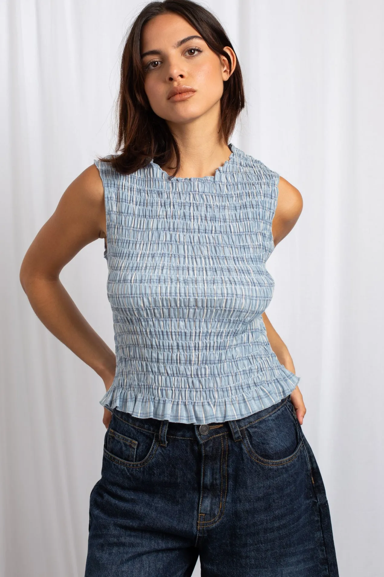 Women Daisy Street Tops-Shirred Sleeveless Top