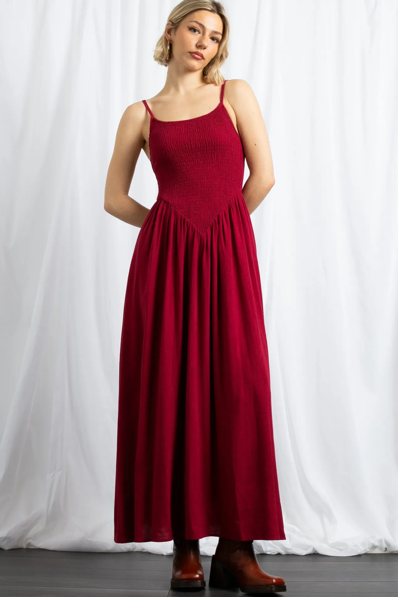 Women Daisy Street Dresses-Shir V Shape Bodice Maxi Dress