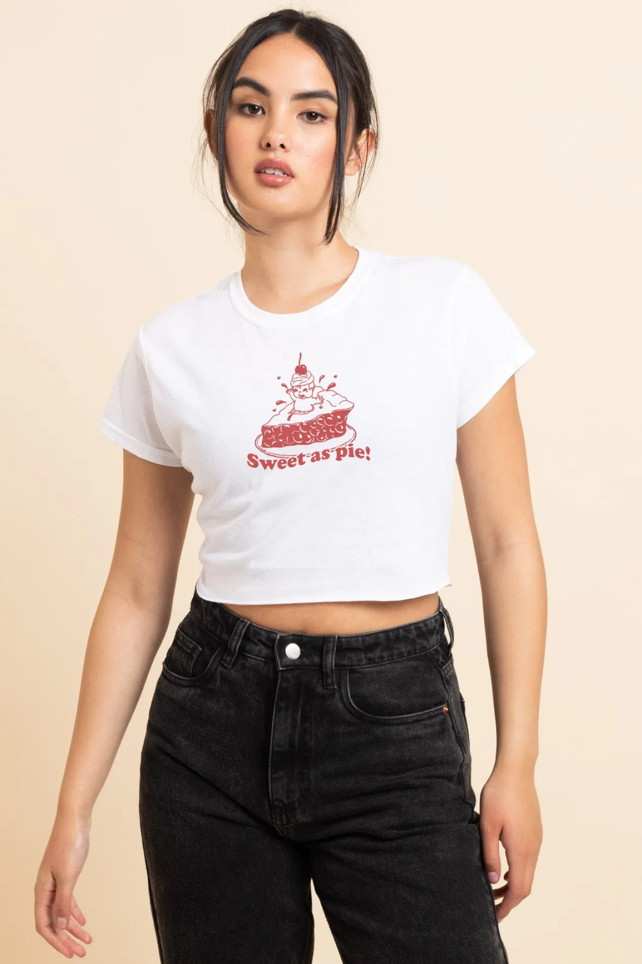Women Daisy Street T-Shirts-Slim Crop T-Shirt with Sweet As Pie Print