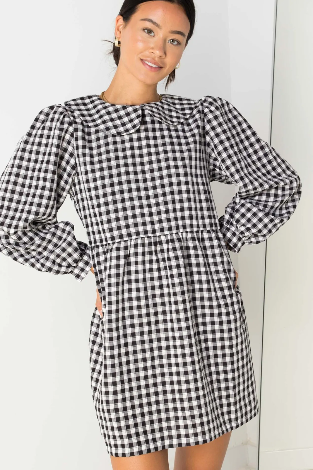 Women Daisy Street Dresses-Smock Style Dress in and White Gingham