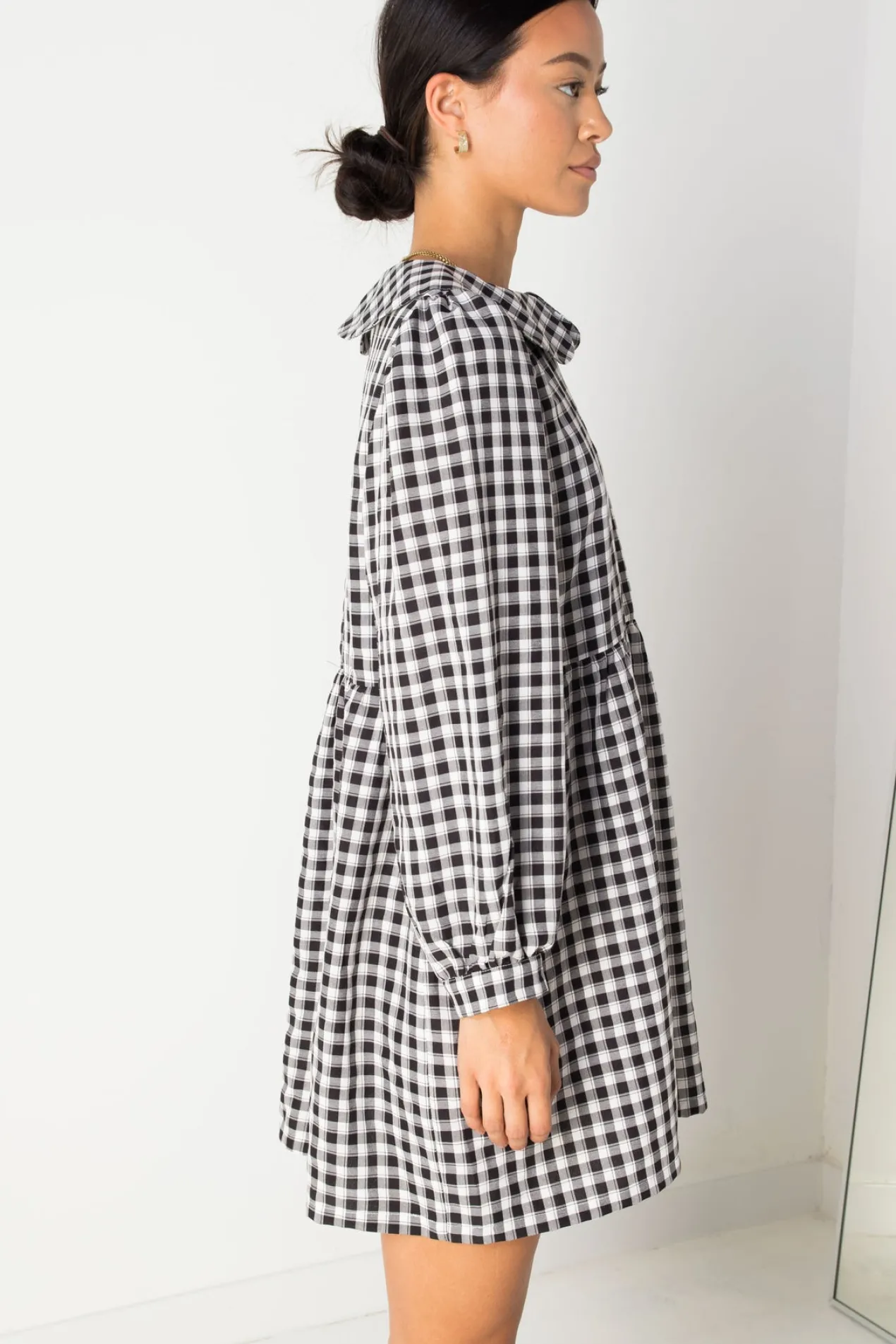Women Daisy Street Dresses-Smock Style Dress in and White Gingham