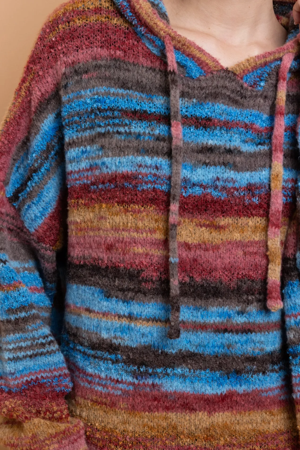 Women Daisy Street Tops-Space Dye Hooded Sweater With Kangaroo Pocket