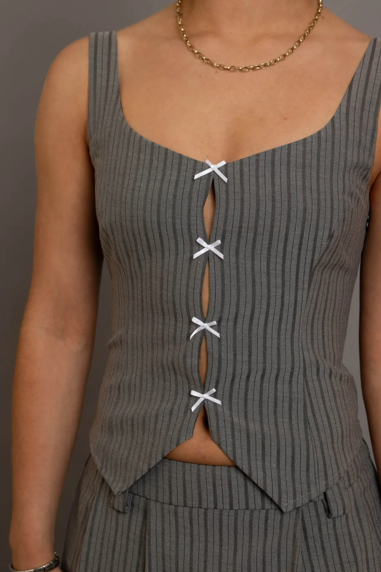 Women Daisy Street Partywear | Tops-Stripe Bow And Keyhole Detail Top
