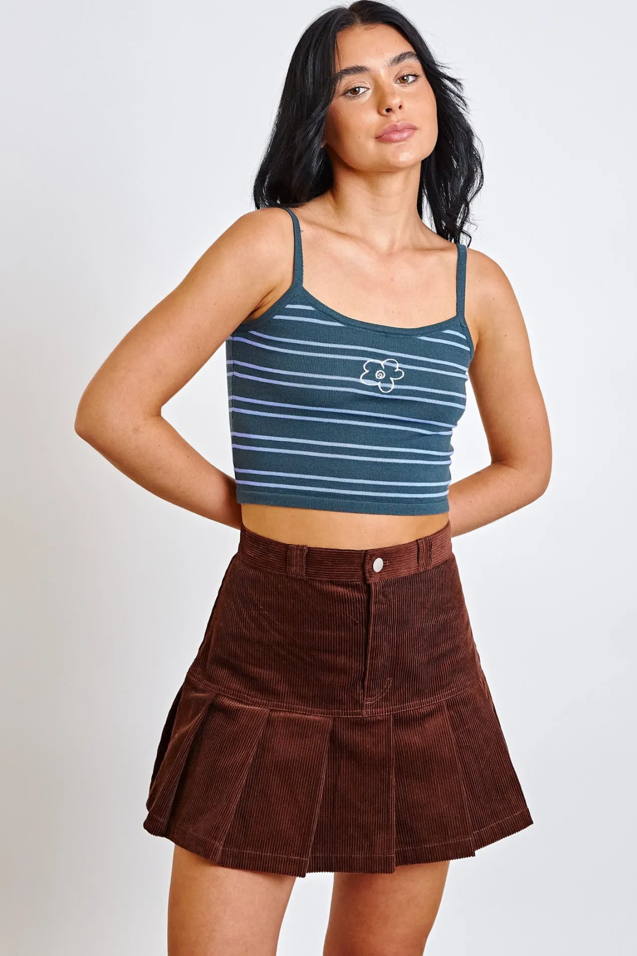 Women Daisy Street Tops-Stripe Knitted Crop Top