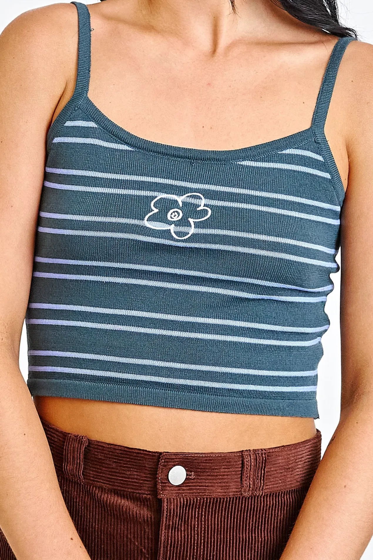 Women Daisy Street Tops-Stripe Knitted Crop Top