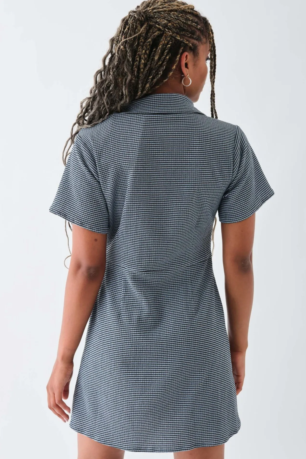 Women Daisy Street Dresses-Textured Check Mini Shirt Dress