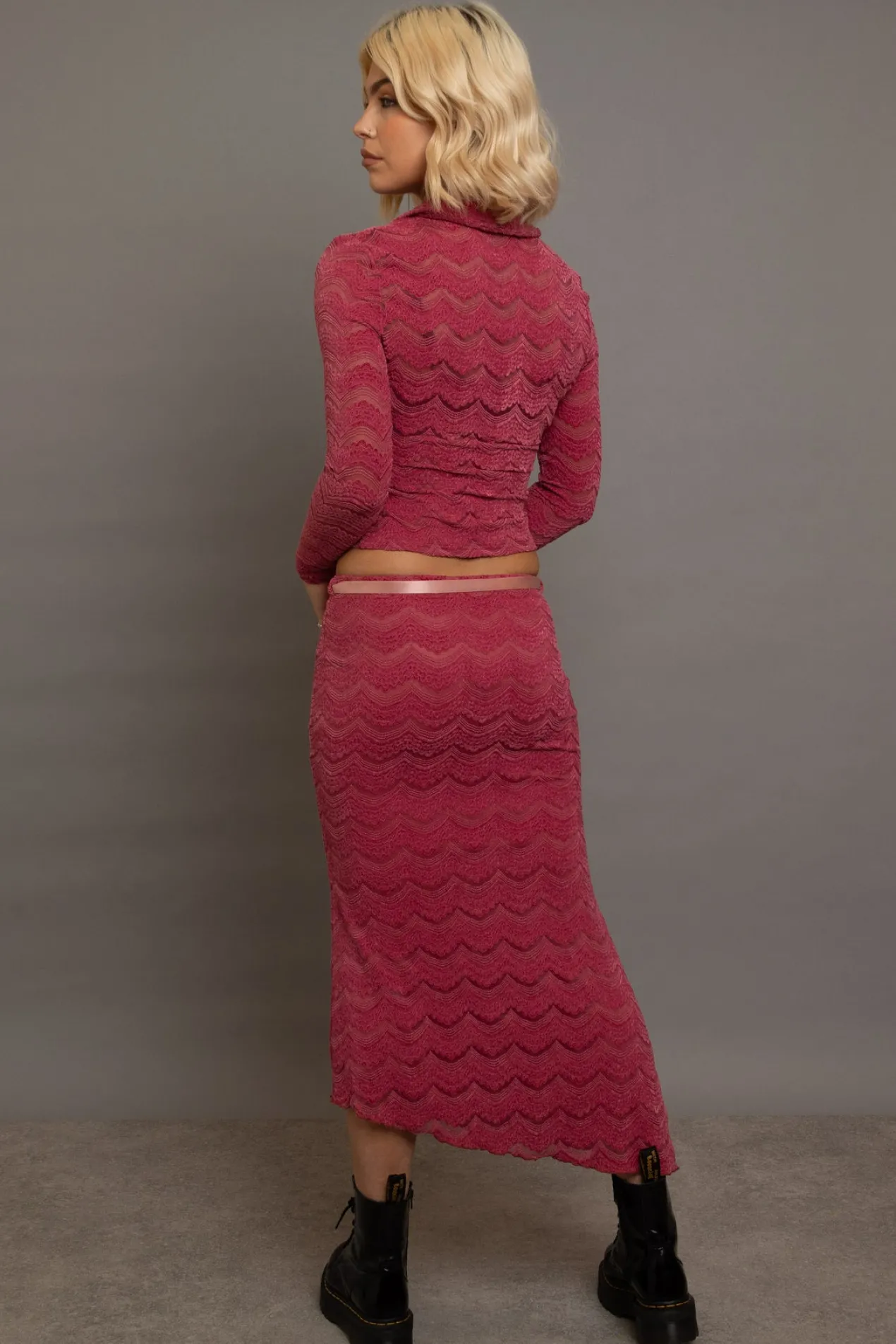Women Daisy Street Partywear | Skirts-Textured Midaxi Skirt With Satin Tie Belt