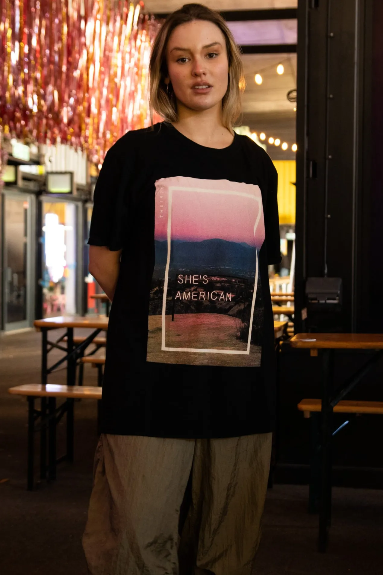 Women Daisy Street T-Shirts-The 1975 She's American Print