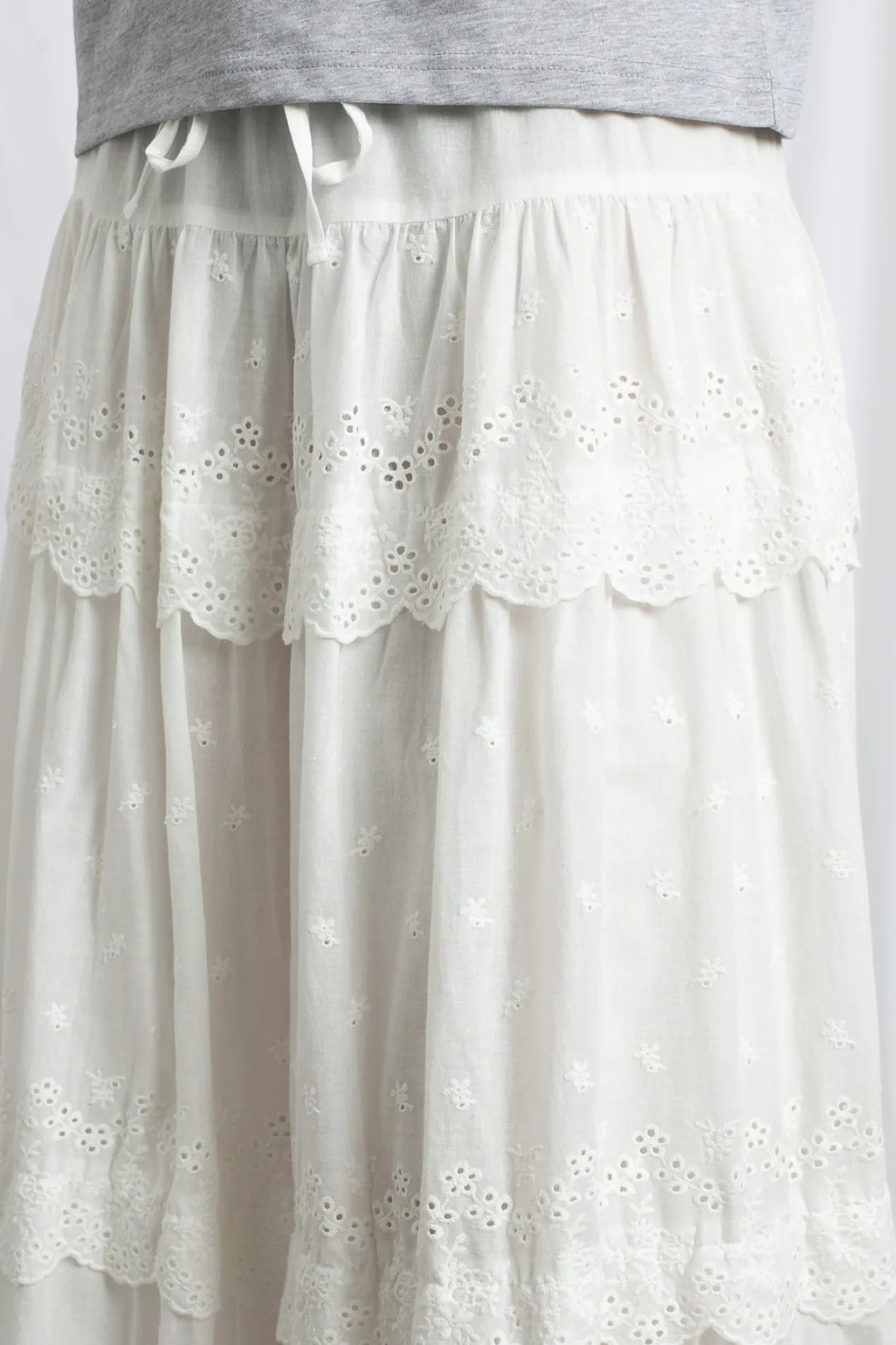 Women Daisy Street Skirts-Three Tiered Maxi Skirt With Elasticated Waist And Broderie Trim