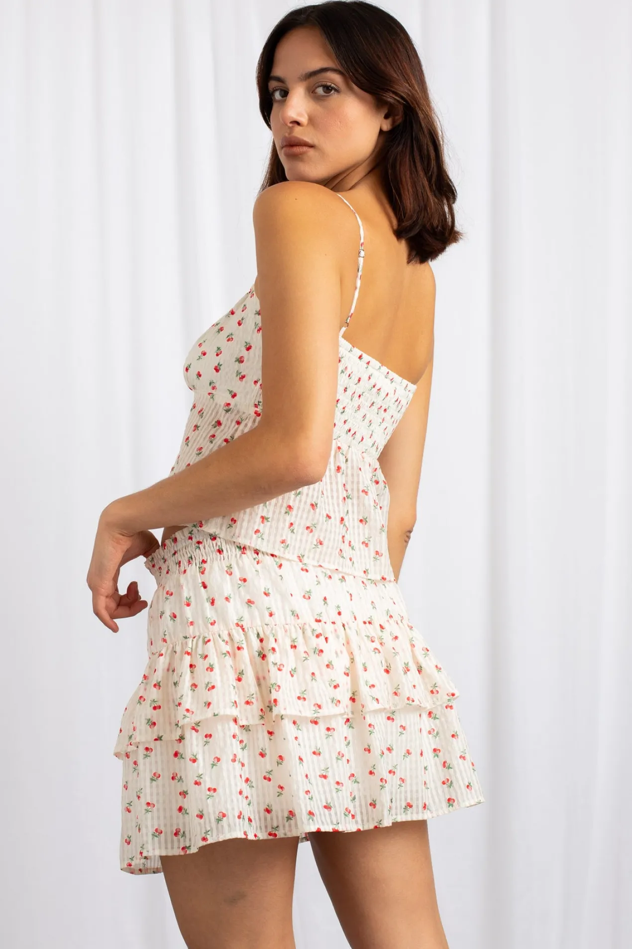 Women Daisy Street Skirts-Tiered Mid Rise Mini Skirt With Shirred Waistband