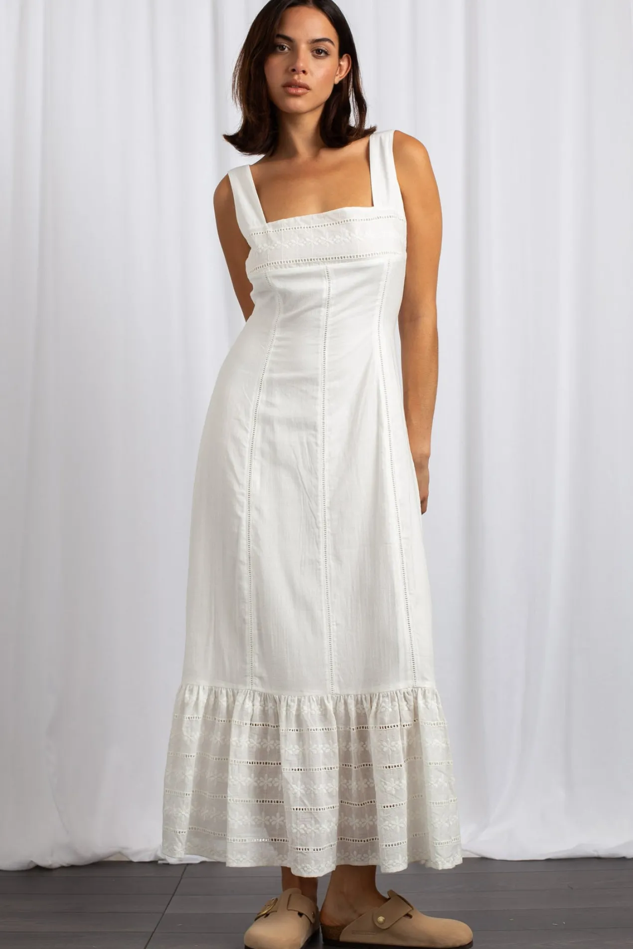 Women Daisy Street Dresses-Tiered Midaxi Dress With Lace Trims