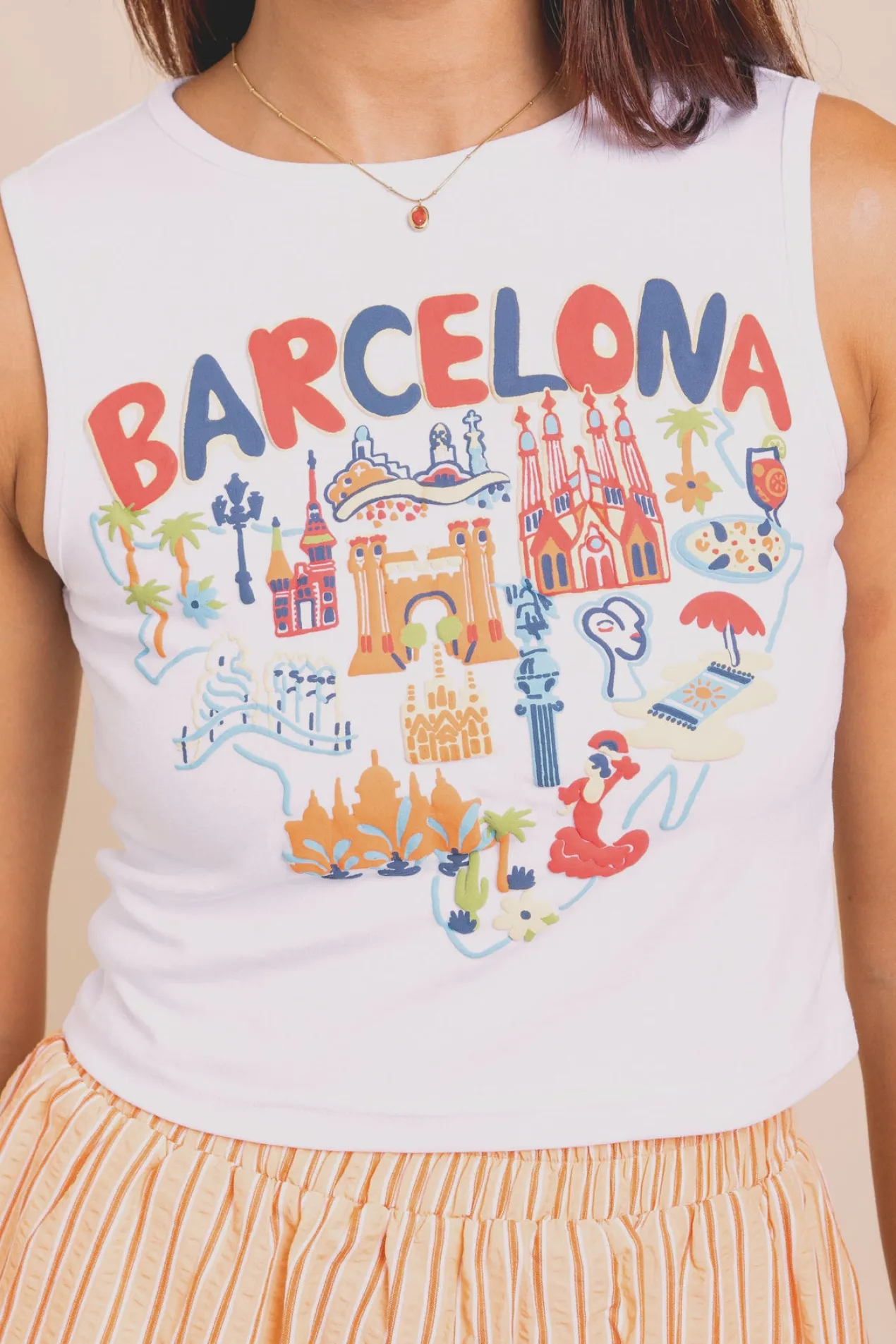 Women Daisy Street Tops-Vest Top With Barcelona Puff Print