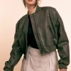 Women Daisy Street Jackets-Vintage Pu Bomber Jacket in -Black