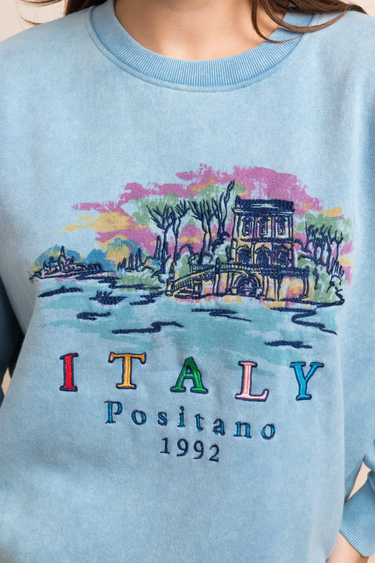 Women Daisy Street Hoodies & Sweatshirts-Washed Sweat With Print & Embroidery