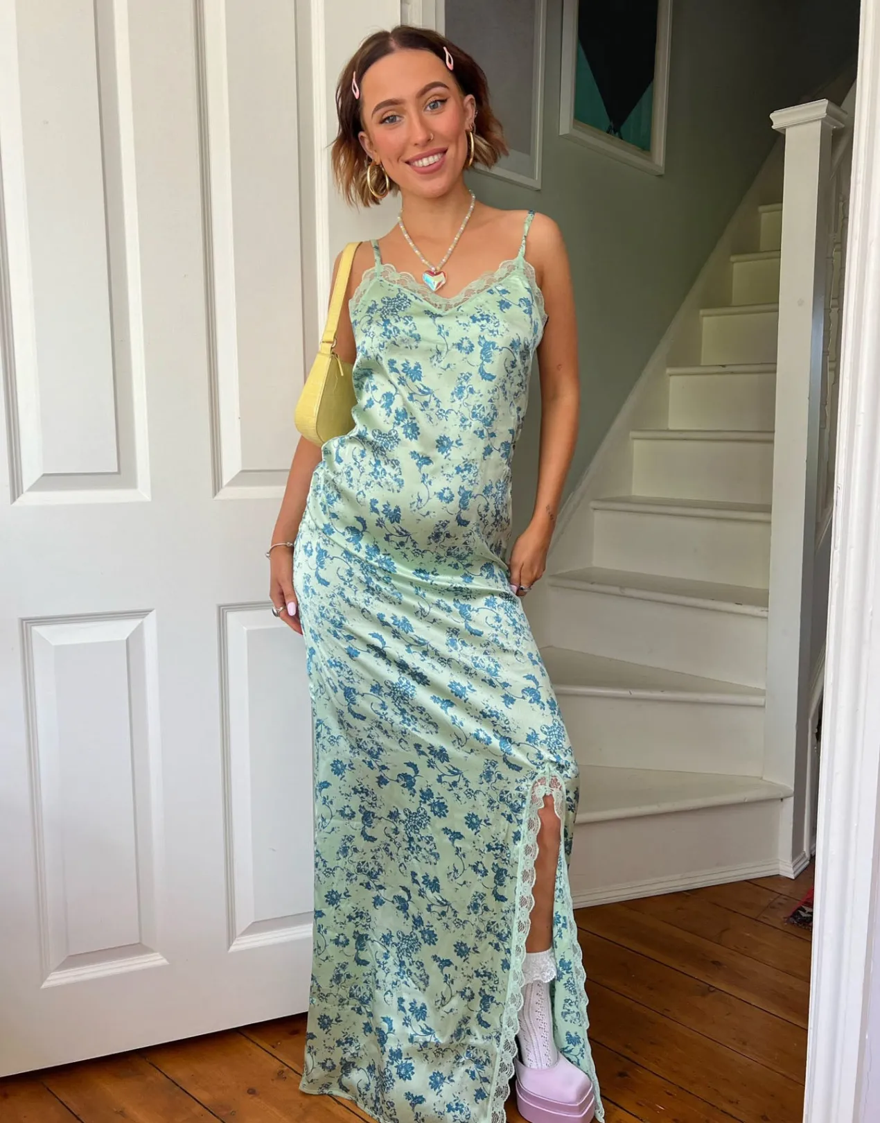 Women Daisy Street Dresses-x Chloe Davie 90s Printed Maxi Dress with Lace Trim